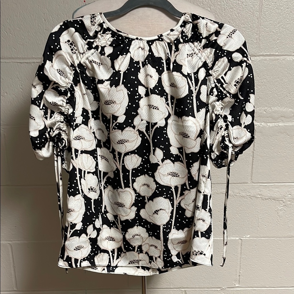 Ted Baker Black and White Ruched Short Sleeve Blouse